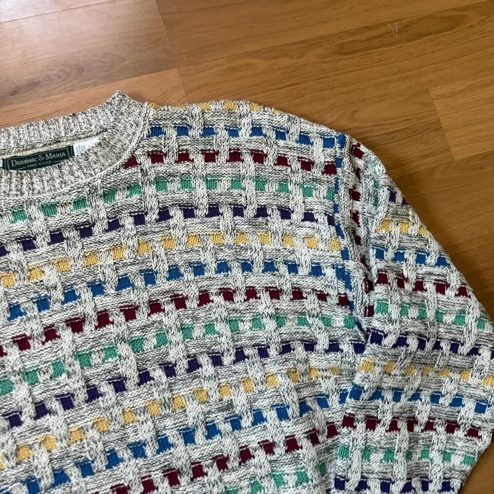 Vintage 90's Dominic & Maria Gray Multicolor Knit Crewneck Pullover Sweater XL